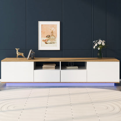 Lowboard, 80 Zoll TV-Schrank, Weiß TV-Ständer, mit LED-Beleuchtung, 2 Schränke 2 Schubladen 2 offene Regale 180x40x50cm Weiß+Naturfarbe   Aosom.de