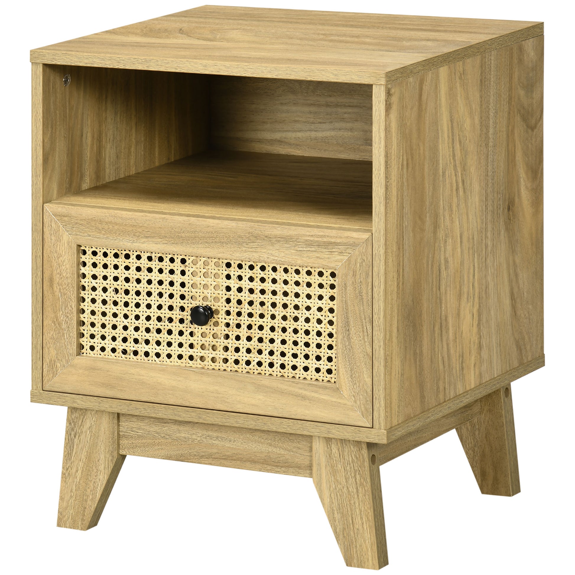 HOMCOM Nachttisch Nachtschränkchen Aufbewahrungsschrank mit Schublade Rattanfront und Fach Vintage Design 45 x 39 x 56,5 cm   Aosom