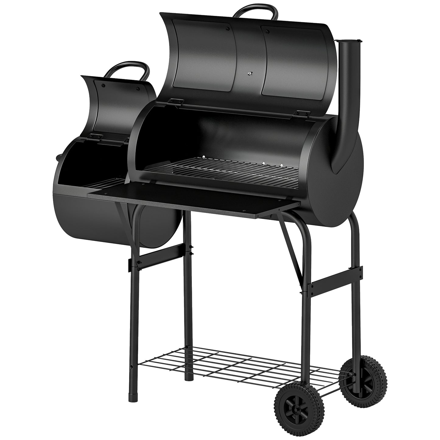 Outsunny Holzkohlegrill aus Stahl BBQ Smoker mit Deckel Thermometer Räder Ablage fahrbar Grillwagen mit Luftzufuhr Kohlewanne, Kohlegrill Kohlegrillwagen für Barbeque Camping, Garten 109x60x120 cm   Aosom