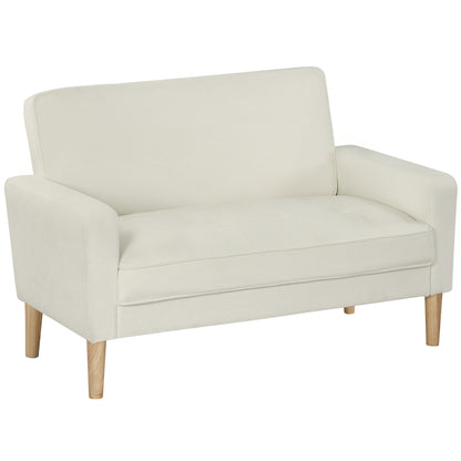 HOMCOM Sofa 2-Sitzer 130 cm Kleine Couch Gepolstert Polstersofa mit Armlehne, Samtoptik, Getuftetes, Modernes Doppelsofa Loungesofa für Wohnzimmer, Schlafzimmer, Kleinen Raum, Cremeweiß   Aosom