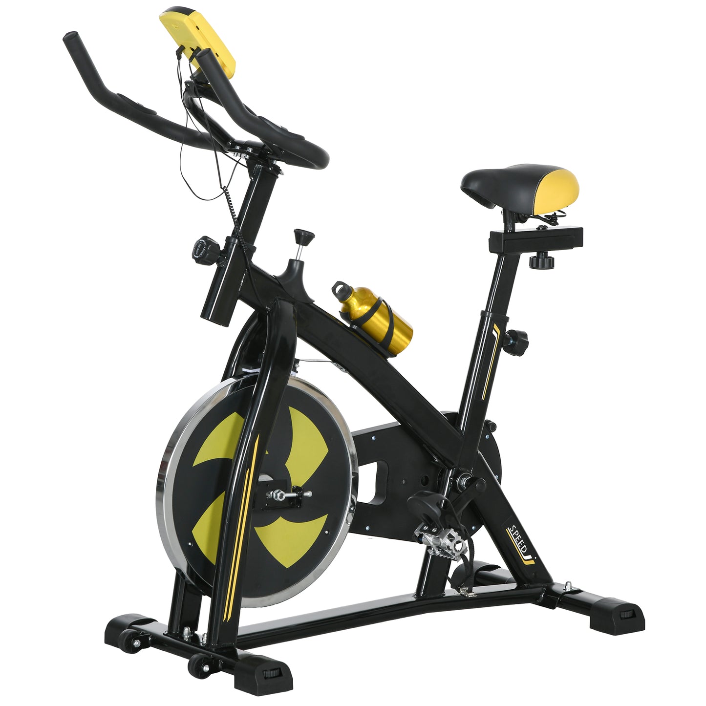 SPORTNOW Fahrradtrainer Heimtrainer mit verstellbarem Sitz und Widerstand Fitnessfahrrad mit LCD-Display, Herzfrequenz-Sensor, Indoor Cycling Bike, Stahl, Gelb   Aosom