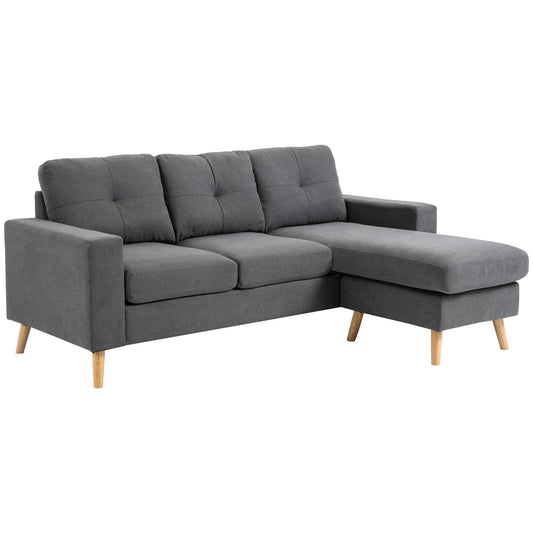 HOMCOM Ecksofa L-Form graue Eckcouch mit Chaiselongue Leinenoptik für 3 Personen 93x136x85cm ideal für Wohnzimmer   Aosom.de