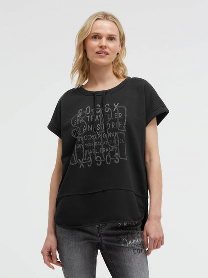 SOCCX Oversized-Shirt mit Artwork aus Glitzerteinen - black