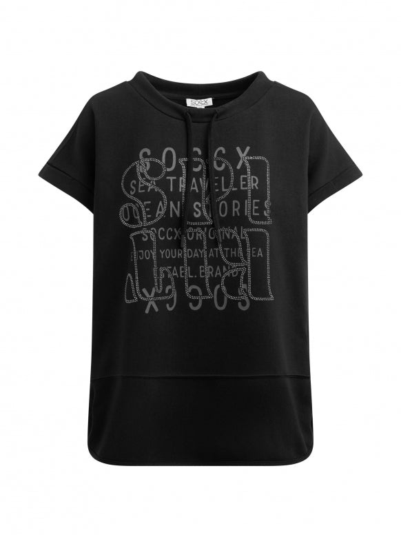 SOCCX Oversized-Shirt mit Artwork aus Glitzerteinen - black