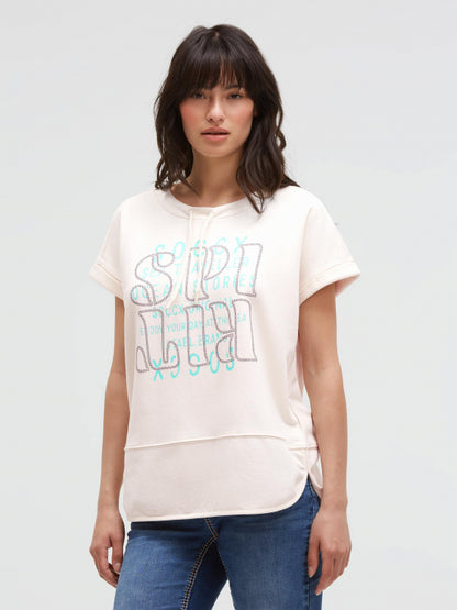 SOCCX Oversized-Shirt mit Artwork aus Glitzerteinen - shell sand