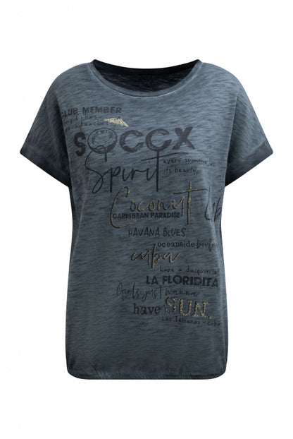 SOCCX Oversized Shirt mit Artwork und Elastiksaum - green shadow