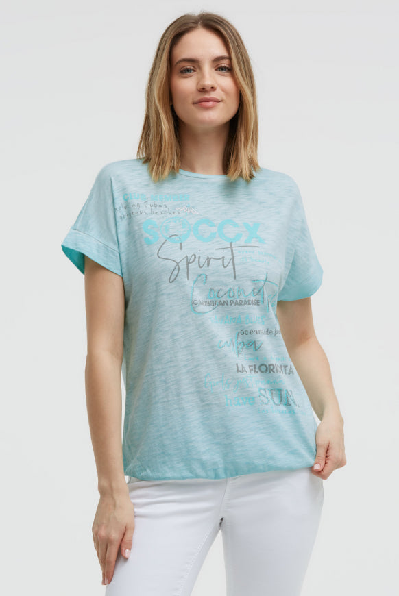 SOCCX Oversized Shirt mit Artwork und Elastiksaum - aqua splash