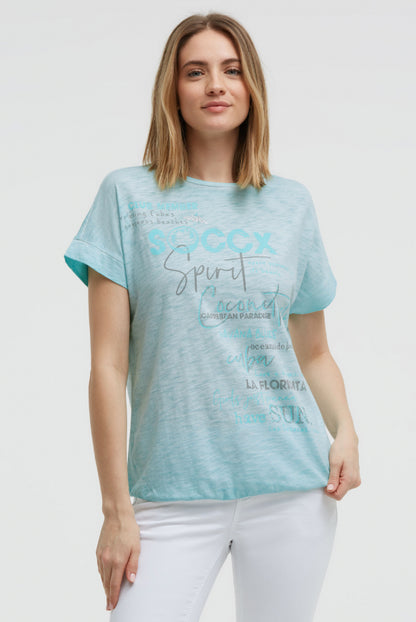 SOCCX Oversized Shirt mit Artwork und Elastiksaum - aqua splash