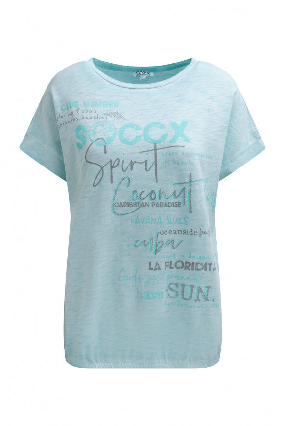 SOCCX Oversized Shirt mit Artwork und Elastiksaum - aqua splash