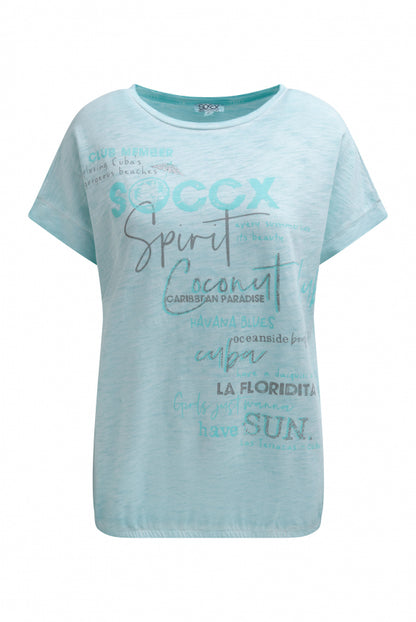 SOCCX Oversized Shirt mit Artwork und Elastiksaum - aqua splash