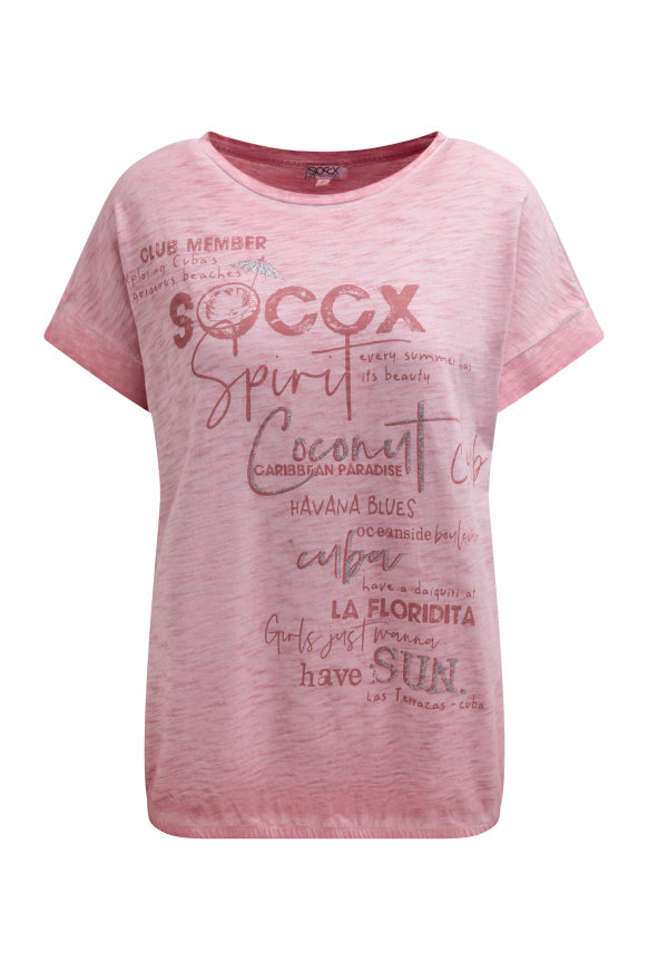 SOCCX Oversized Shirt mit Artwork und Elastiksaum - beachy red