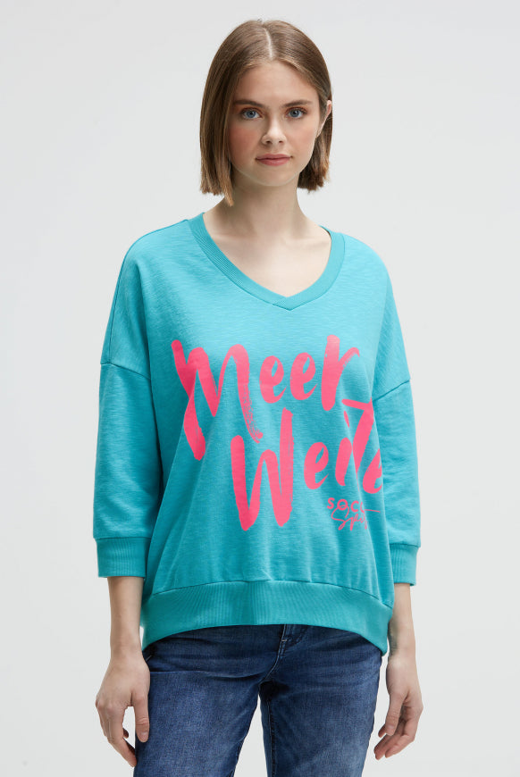 SOCCX Oversized Sweatshirt mit V-Ausschnitt und Print