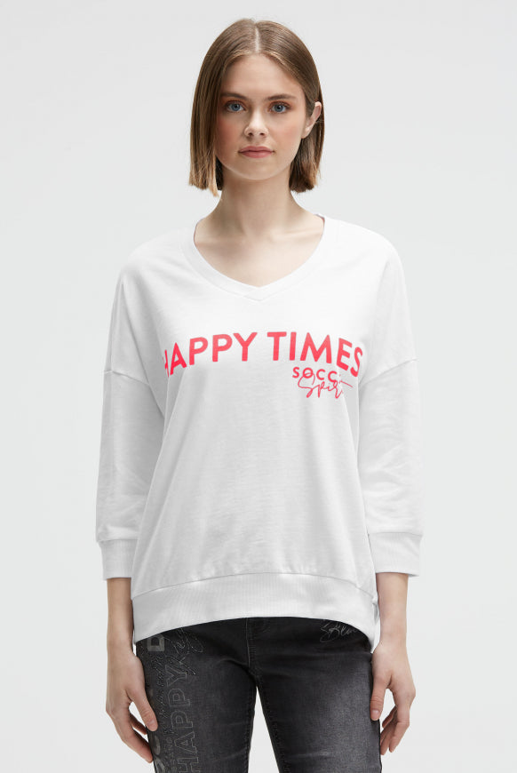 SOCCX Oversized Sweatshirt mit V-Ausschnitt und Print