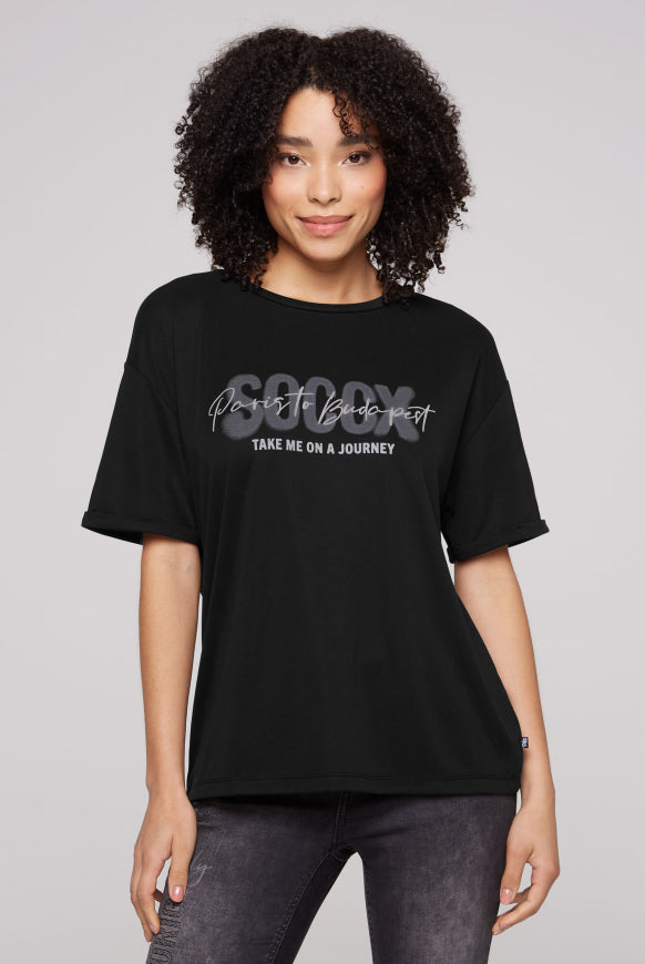 SOCCX Oversized T-Shirt mit Logo Artwork - black