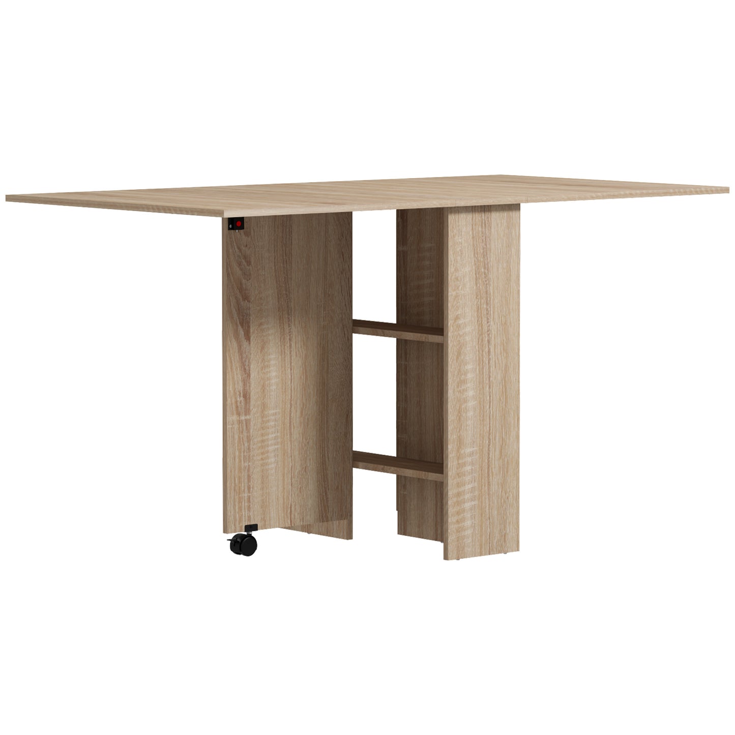 HOMCOM Klapptisch mit Rollen, 2 klappbare Tablettablagen und 2 integrierten Regalen - 140 x 80 x 74 cm Natur   Aosom