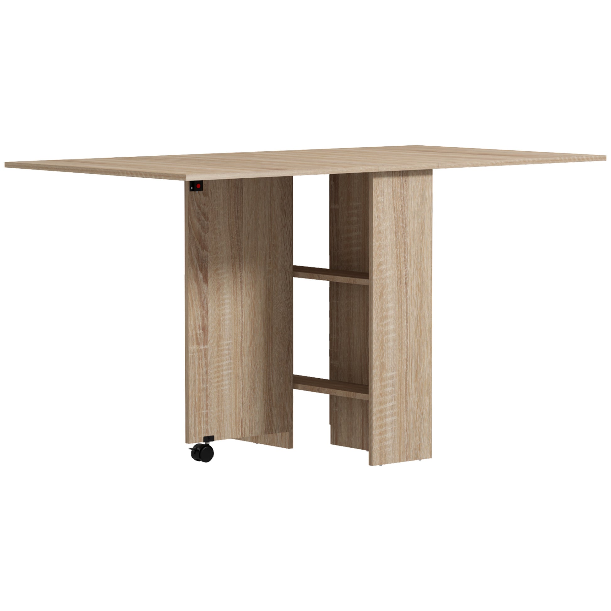 HOMCOM Klapptisch mit Rollen, 2 klappbare Tablettablagen und 2 integrierten Regalen - 140 x 80 x 74 cm Natur   Aosom