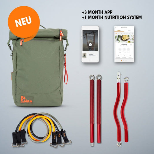 Fitnessstudio to Go (+3 Monate App), SZ Bar, Bands, Nutrition System 1 Monat - GOTHAM Green 2 Bars  + Extreme Bands