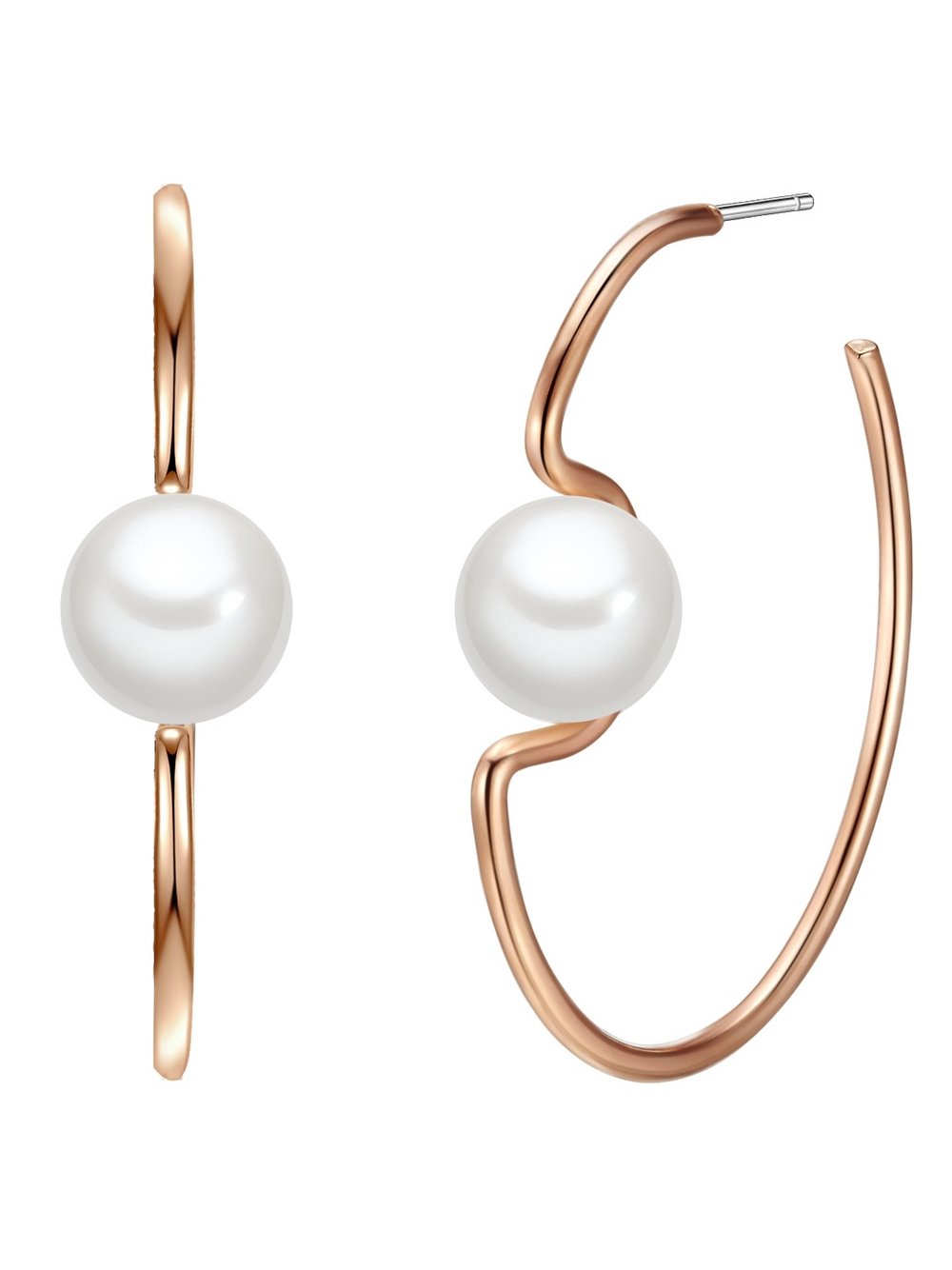 Yokoamii Perlen-Creolen Damen Metall roségold