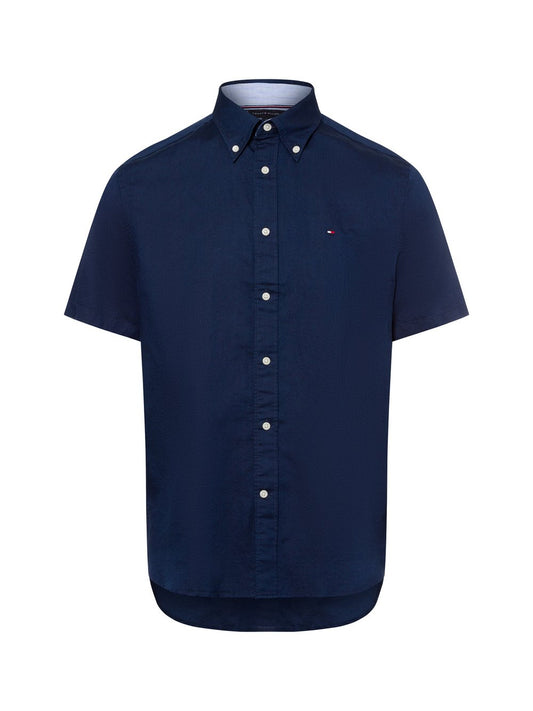 Tommy Hilfiger Kurzarm-Hemd mit Leinen-Anteil Herren Regular Fit Baumwolle