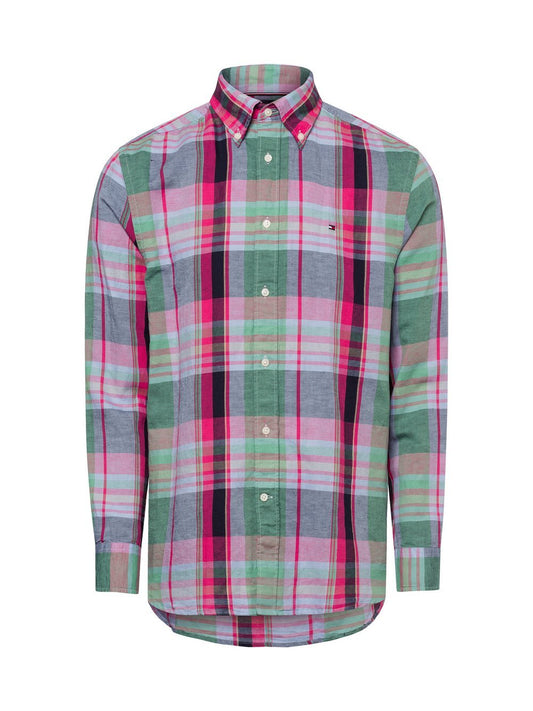 Tommy Hilfiger Freizeithemd mit Leinen-Anteil Herren Regular Fit Baumwolle kariert