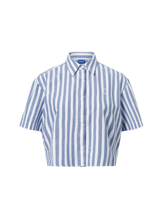 HUGO Kurzarmbluse Damen Baumwolle gestreift