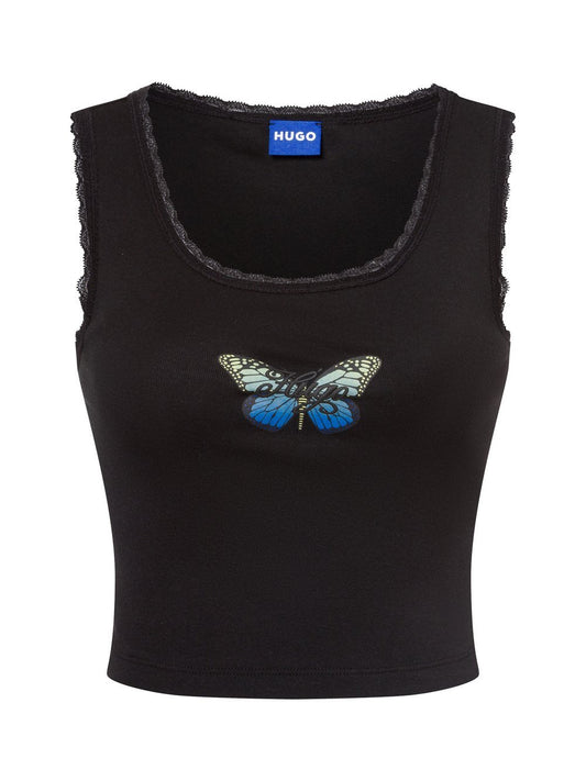 HUGO Croptop Damen Baumwolle bedruckt