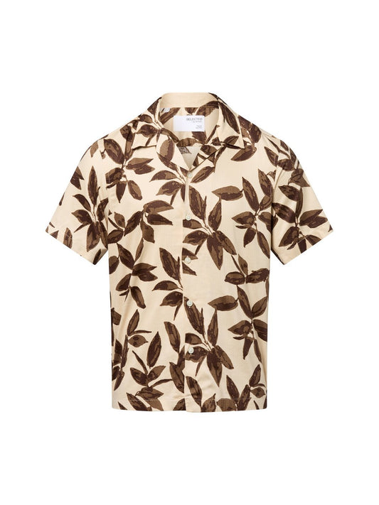 Selected Kurzarm-Hemd mit Leinen-Anteil Herren Regular Fit Lyocell gemustert