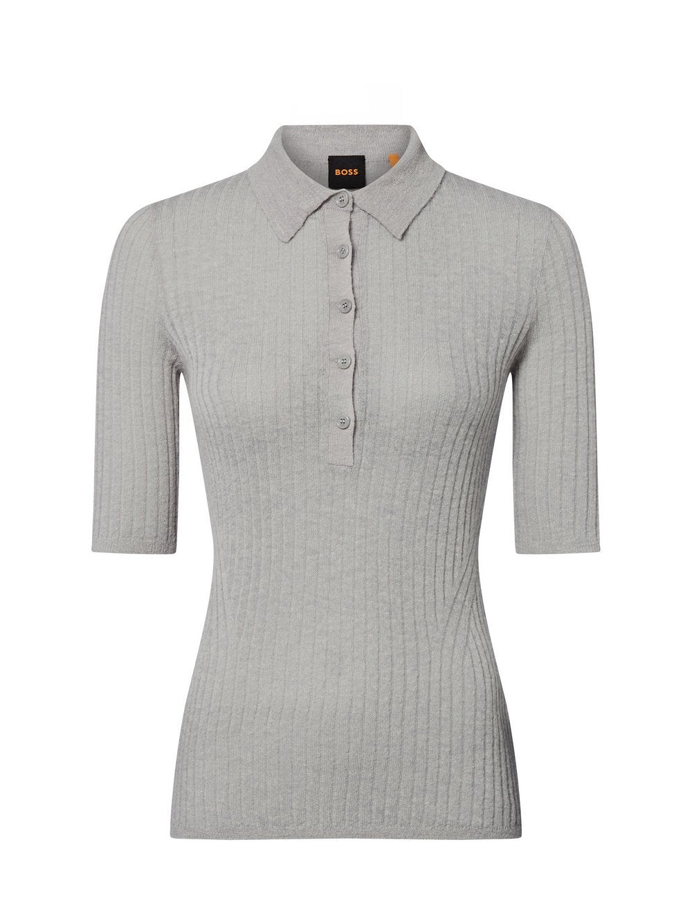 BOSS Feinstrick-Poloshirt mit Schurwoll-Anteil Damen Schurwolle meliert