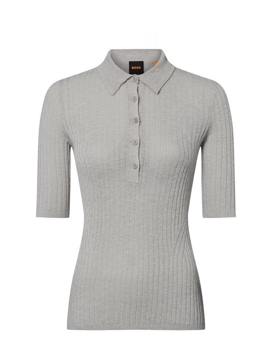 BOSS Feinstrick-Poloshirt mit Schurwoll-Anteil Damen Schurwolle meliert