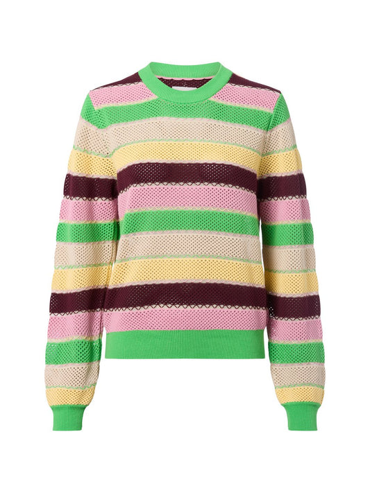 Nümph Lochstrickpullover Damen Baumwolle gestreift