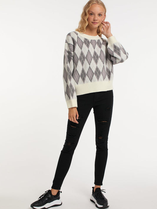 MyMo Strickpullover Damen kariert
