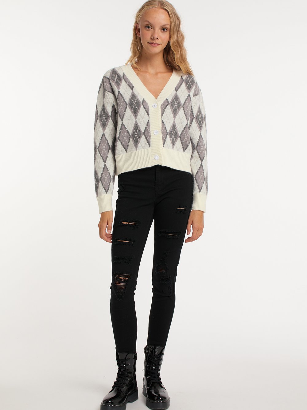 MyMo Strickjacke Damen kariert