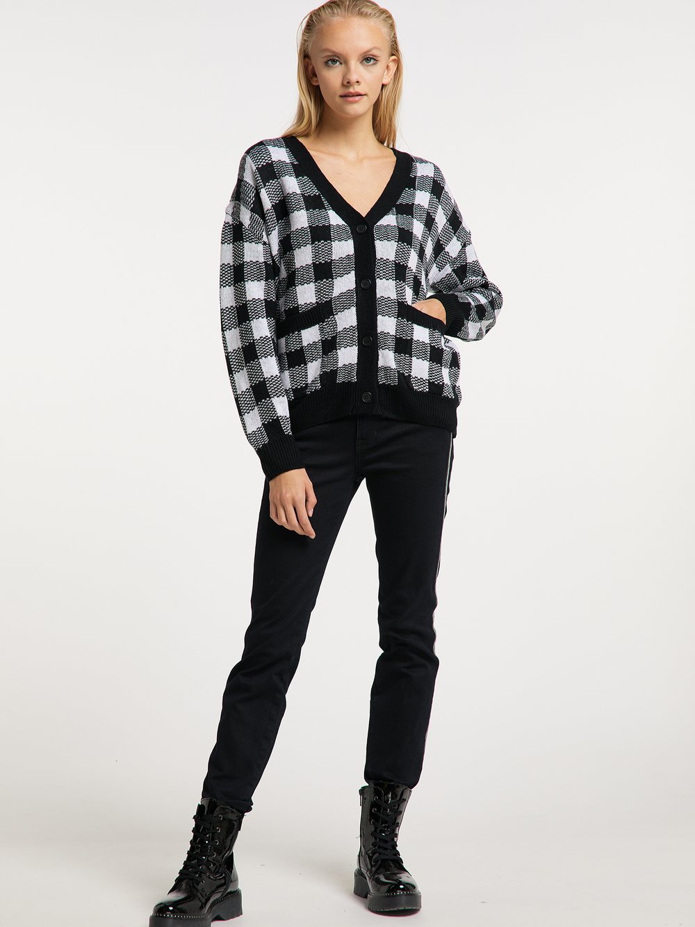 MyMo Strickjacke Damen kariert