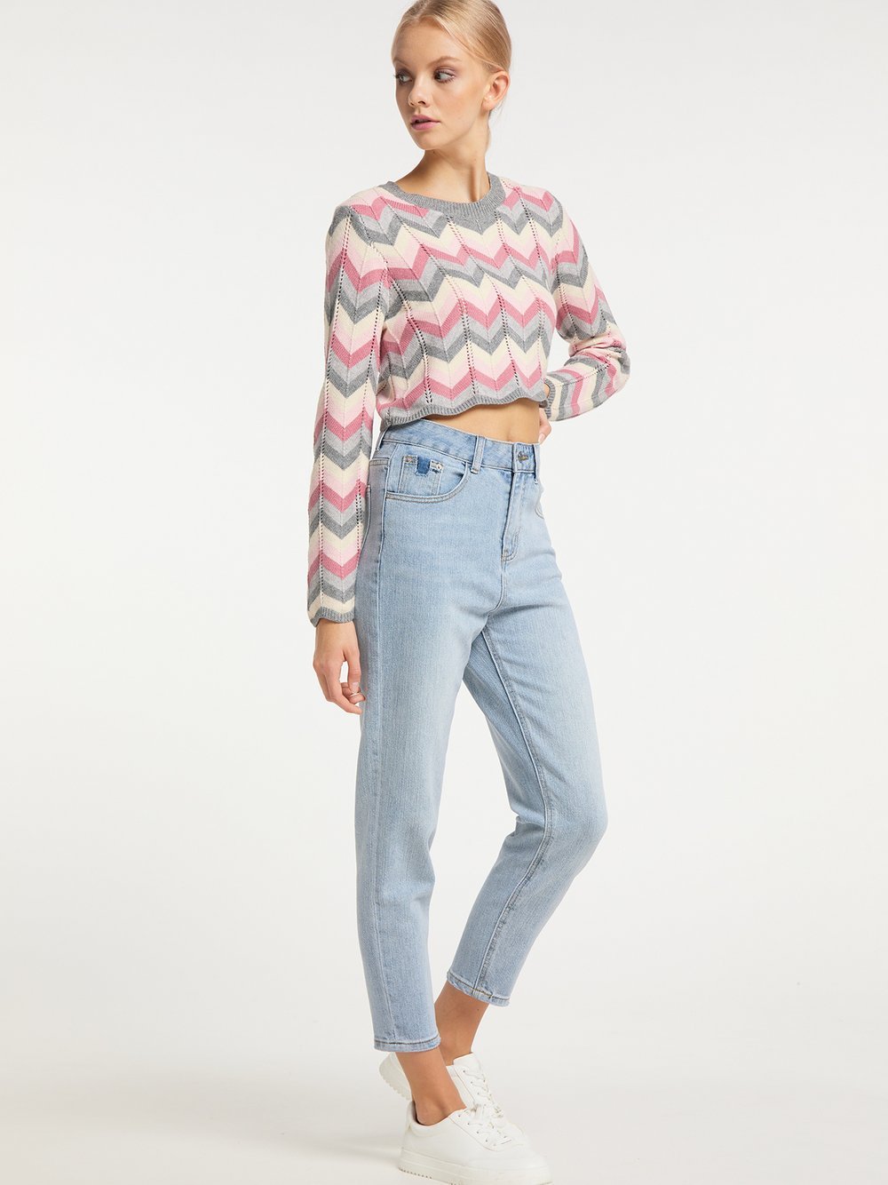 MyMo Mom-Jeans Damen Baumwolle meliert