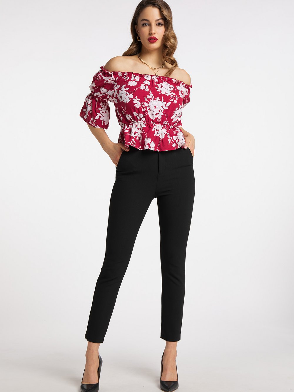 Faina Carmenbluse Damen bedruckt