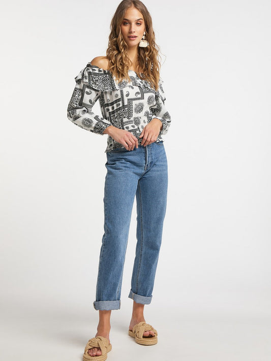 IZIA Carmenbluse Damen Viskose gemustert