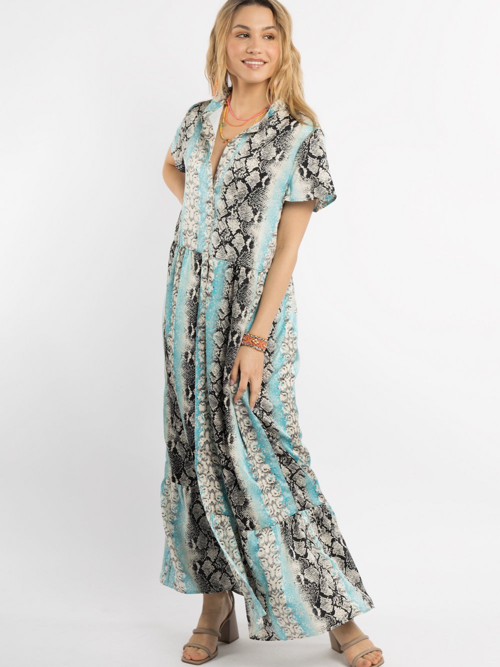 IZIA Kleid kurzarm maxi Damen gemustert