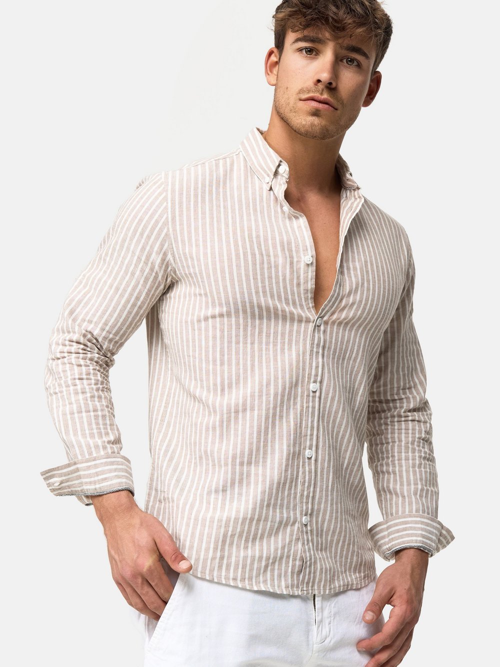 Indicode Hemd Langarm Herren Regular Fit Leinen