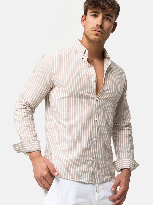 Indicode Hemd Langarm Herren Regular Fit Leinen