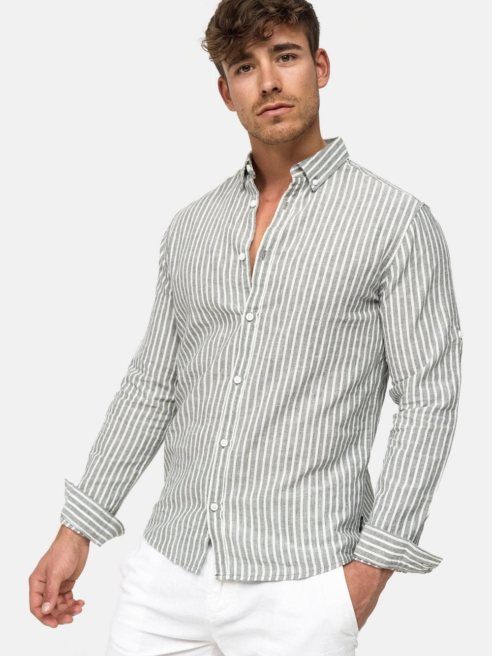 Indicode Hemd Langarm Herren Regular Fit Leinen