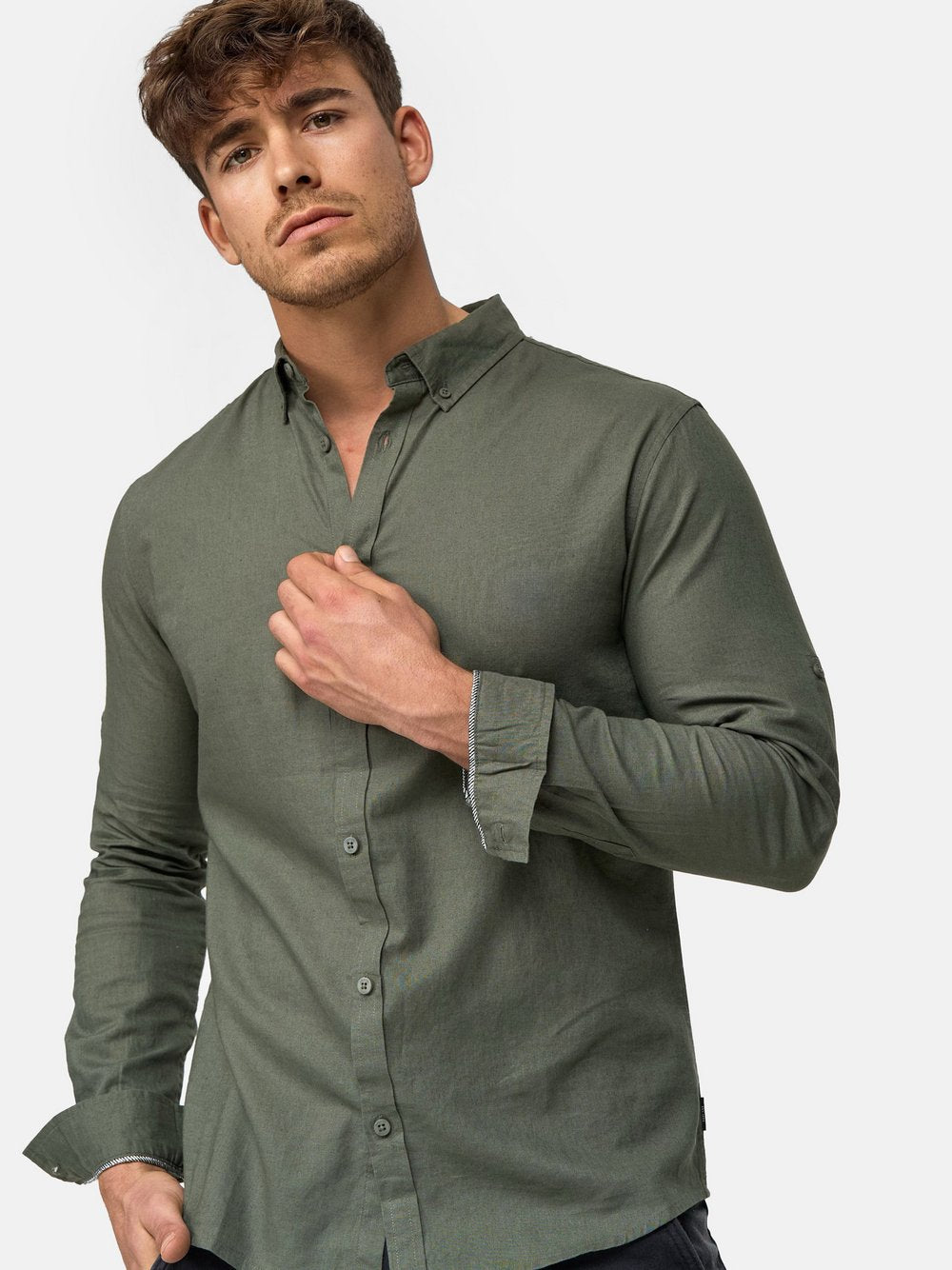 Indicode Hemd Langarm Herren Regular Fit Leinen