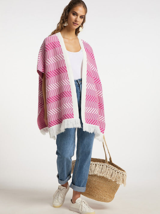 IZIA Strickponcho Damen Baumwolle gemustert