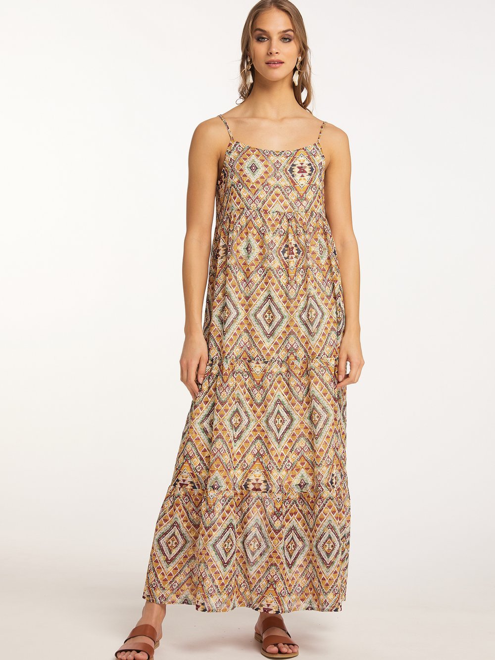 IZIA Maxikleid mit Spaghettiträgern Damen gemustert