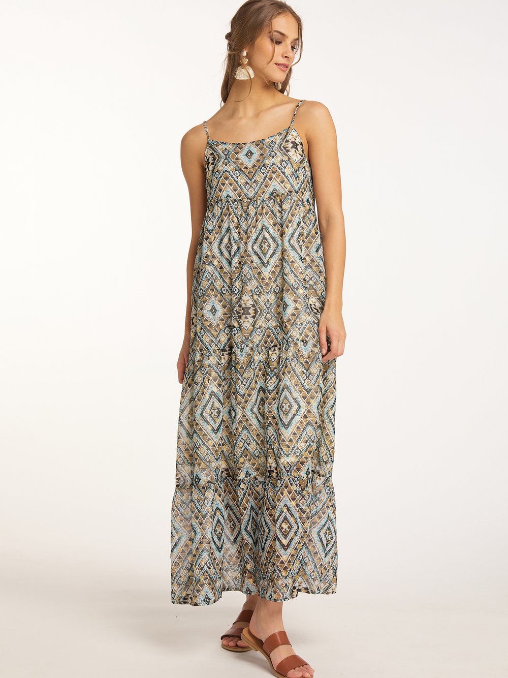 IZIA Maxikleid mit Spaghettiträgern Damen gemustert