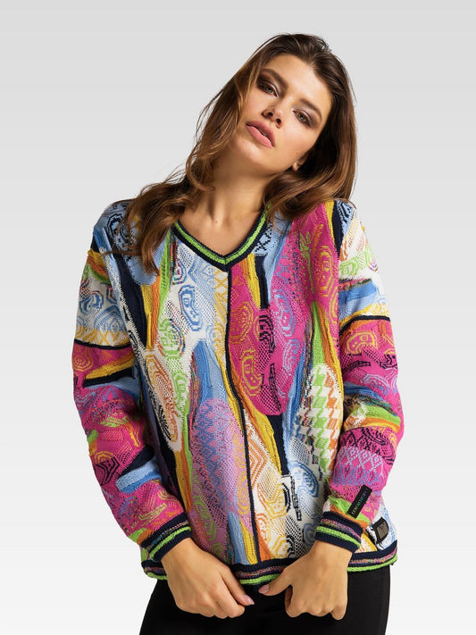 Carlo Colucci Jacquardpullover Damen Baumwolle gestreift