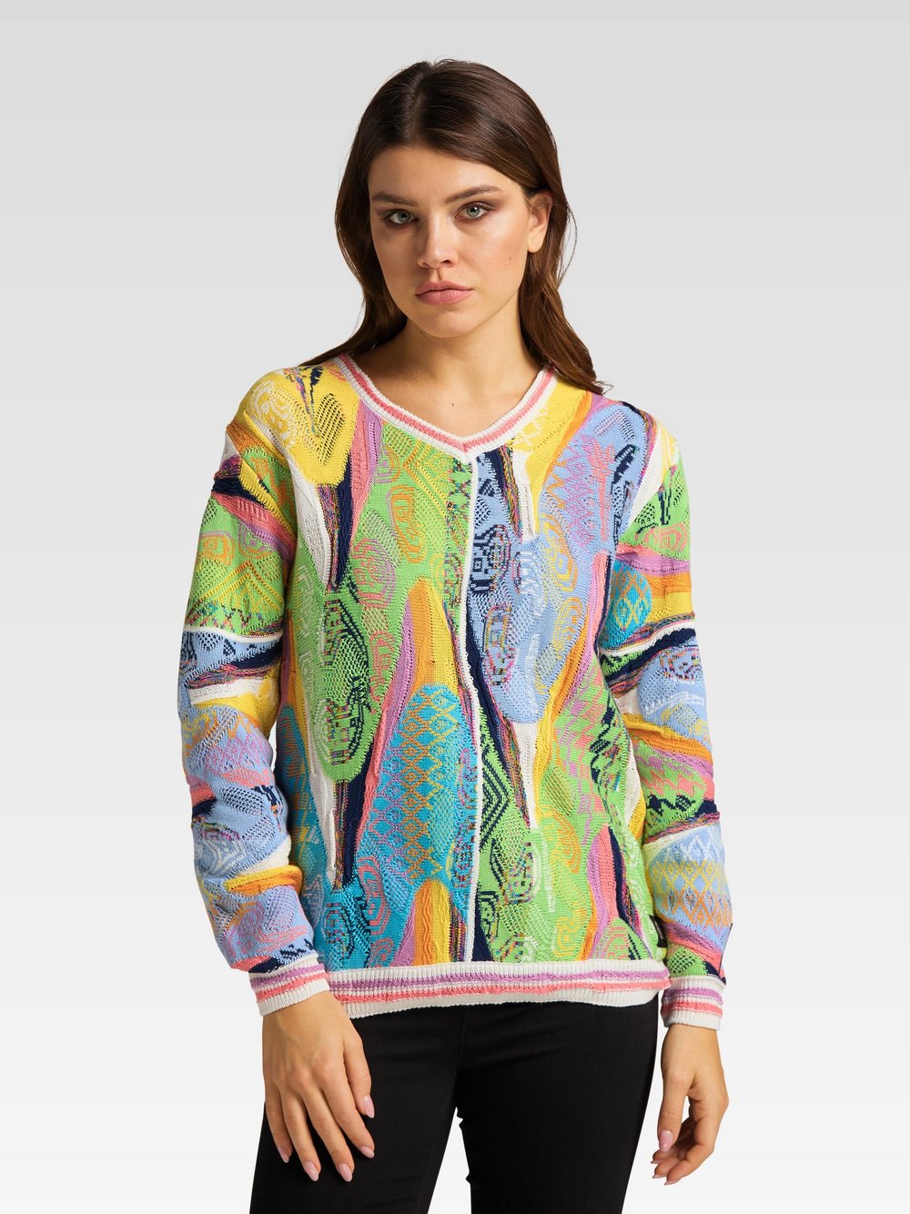 Carlo Colucci Jacquardpullover Damen Baumwolle gestreift