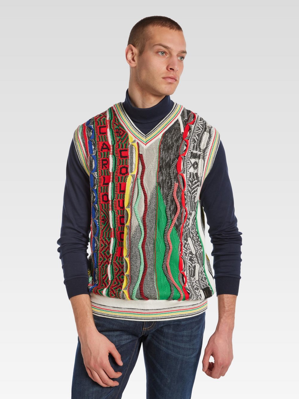 Carlo Colucci Jacquardpullover Damen Baumwolle gestreift