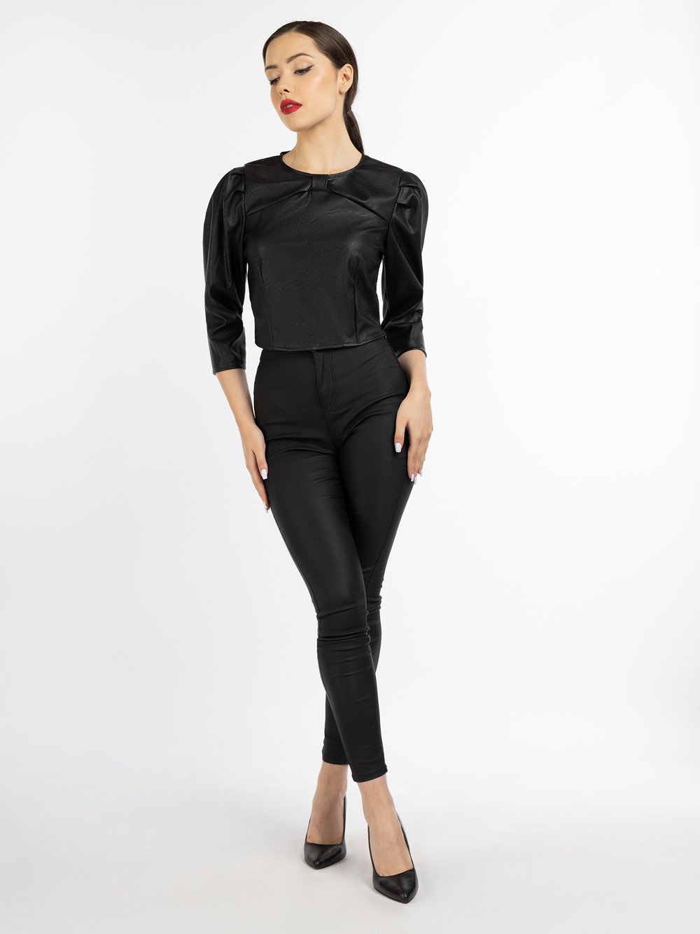 Faina Kunstleder Bluse Damen