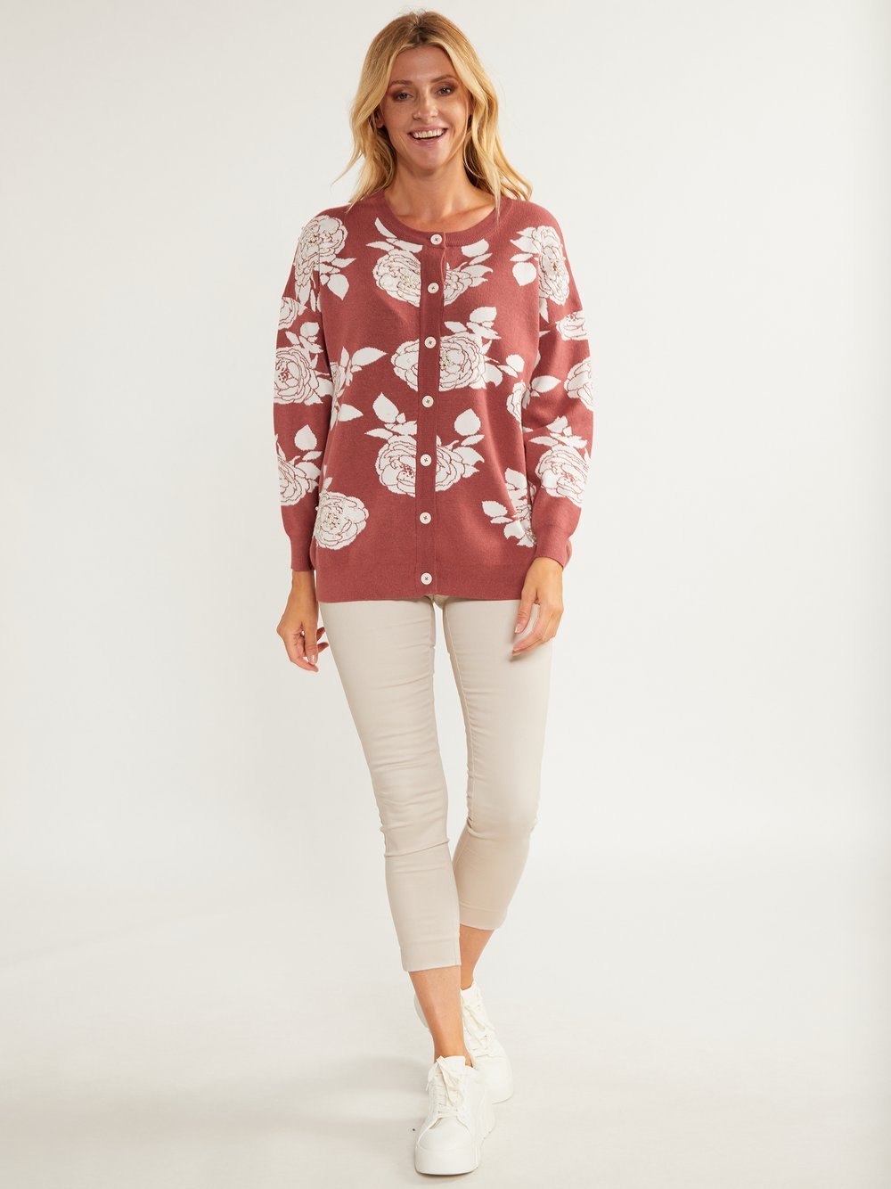 Usha Strickjacke mit Perlen Damen gemustert