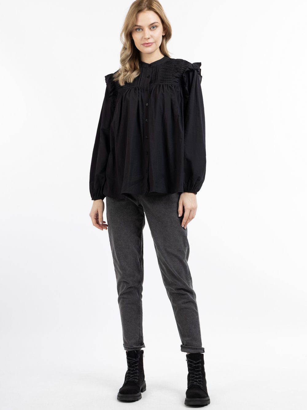 Dreimaster Langarmbluse Damen Modern Fit Baumwolle